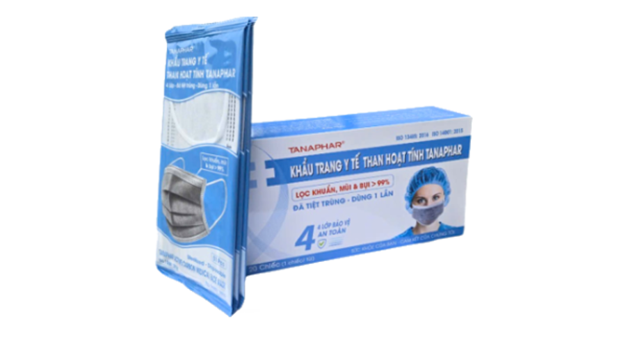 Khẩu trang y tế than hoạt tính Tanaphar – 4 lớp, đã tiệt trùng an toàn và hiệu quả