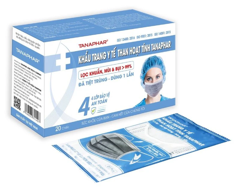 Khẩu trang y tế than hoạt tính TANAPHAR chính hãng, kháng khuẩn 4