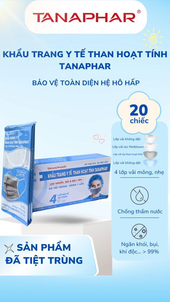 Khẩu trang y tế than hoạt tính Tanaphar – 4 lớp, đã tiệt trùng an toàn và hiệu quả 1