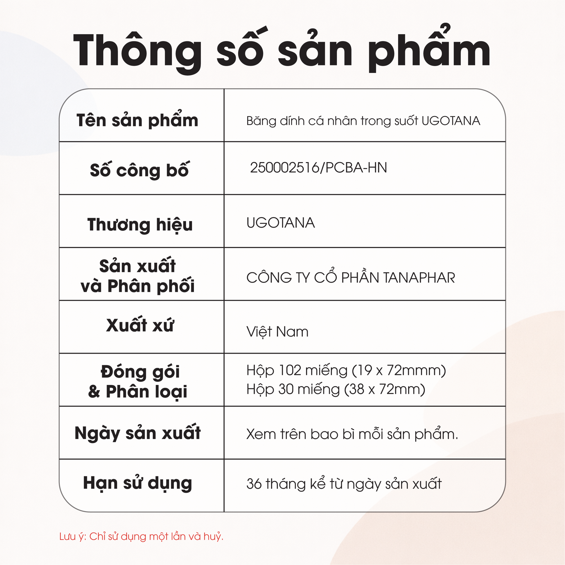 Băng Dính Cá Nhân Trong Suốt Ugotana BH245134 2