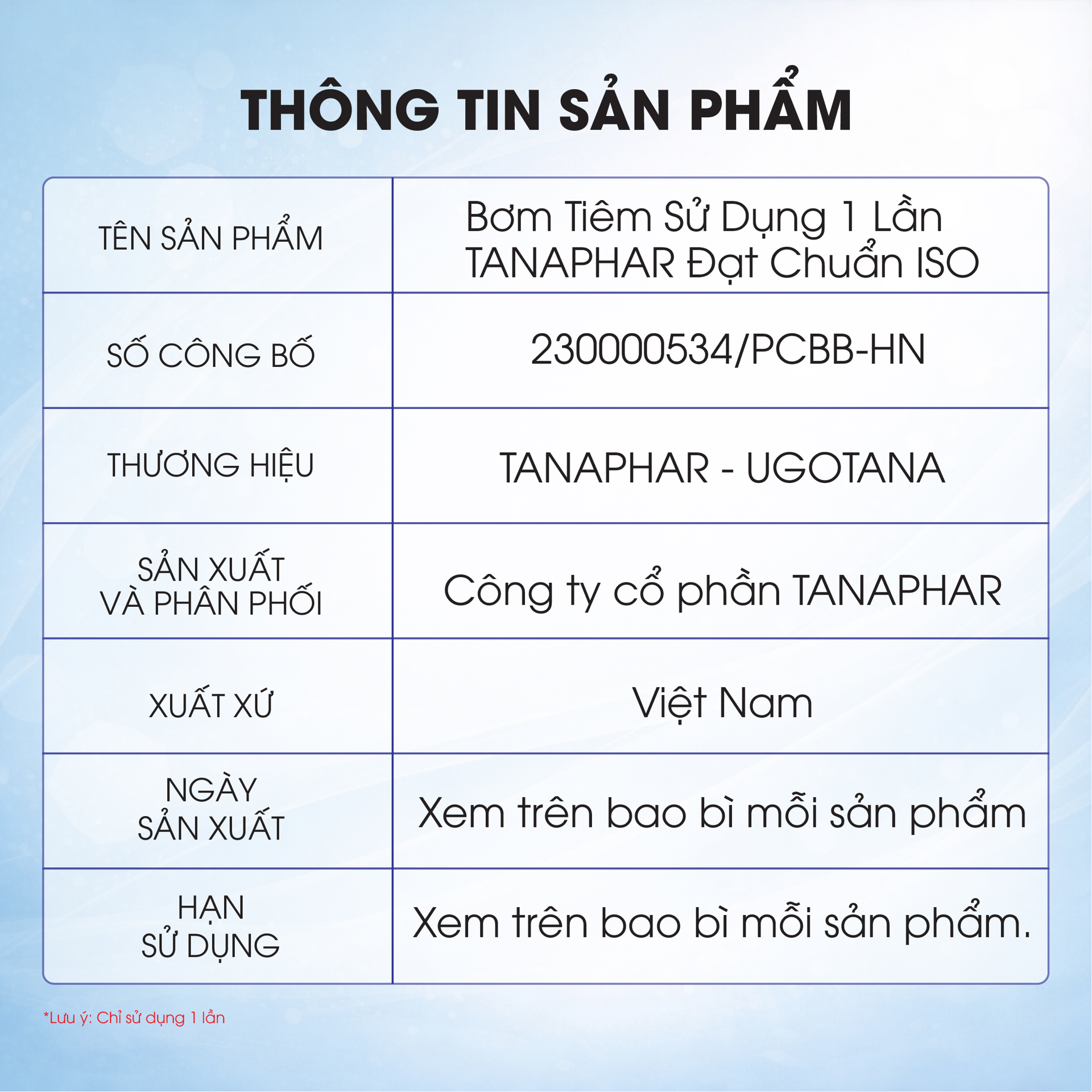 Bơm Tiêm Sử Dụng 1 Lần TANAPHAR BH245165 2