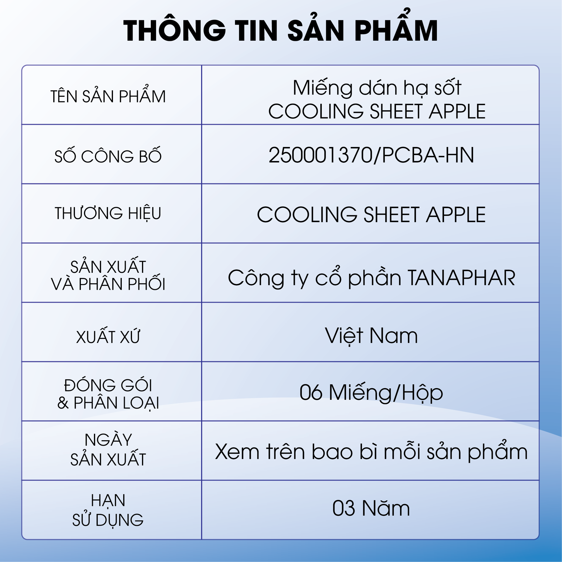 Miếng Dán Hạ Sốt COOLING SHEET APPLE TANAPHAR BH245152 2